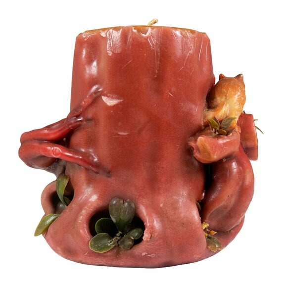 Vintage Tree Stump Candle – Gnome & Raccoon Scene, 1970s Boho Cottagecore Decor - Picture 5 of 8